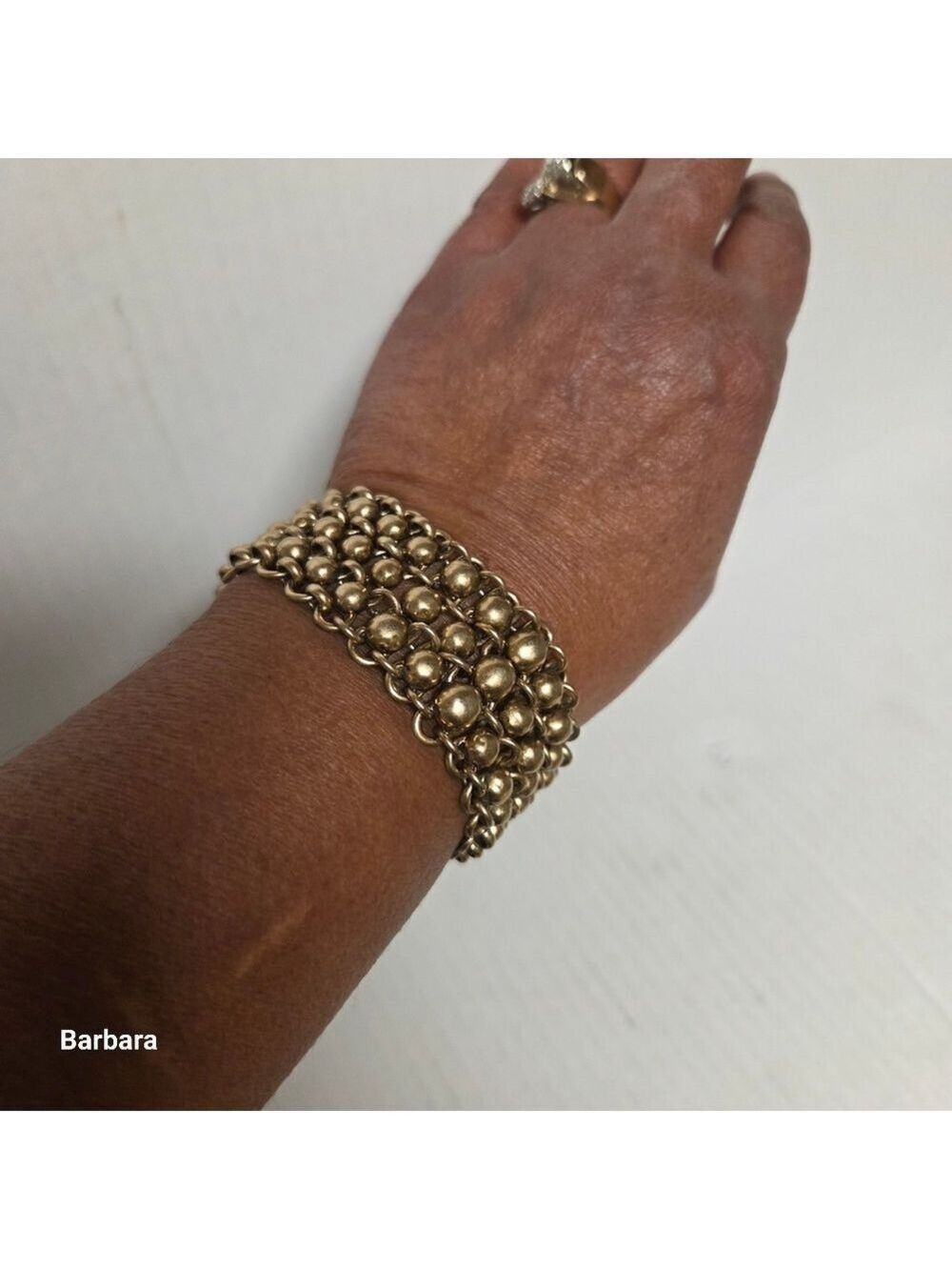 Kenneth Cole "Reaction" Gold-tone Brass Expandable Metal Beaded Cable Bracelet